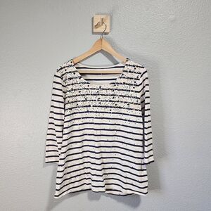 Coldwater Creek Navy and White Striped Long Sleeve Top